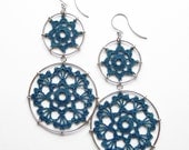 Scallops Doily Dangle Earrings, hand-dyed cotton thread