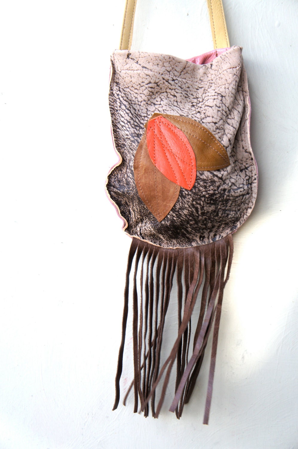 SAMPLE////Leather Fringe Bag with Feathers
