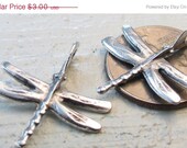 CHARM SALE 2 Mykonos pewter dragonfly pendant charms, lead free pewter, 29 x 25mm