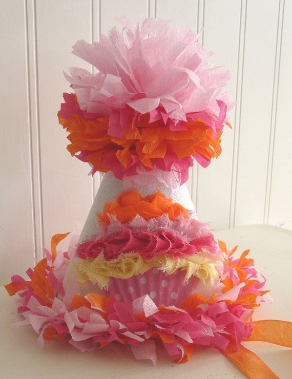 Sorbet Chiffon Cupcake Birthday Party Hat Custom Colors to match Petti, Tutu, Photo Prop Il_570xn