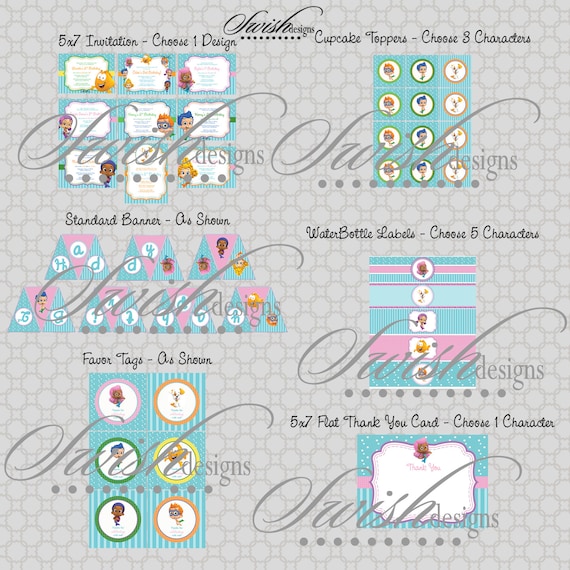 Bubble Guppies - Printable Birthday Party - Printable DIY Includes 5x7 invite, favor tags, cupcake toppers, water bottle labels and more Il_570xn