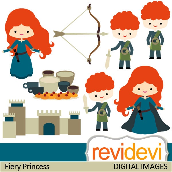 Clipart Fiery Princess 07414.. Digital commercial use graphic clip arts