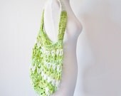 Farmer's Market Bag in Neon Limebaby Green Boho Garden Tote Vintage Inspired Design - Medium - Summer Clearance Sale