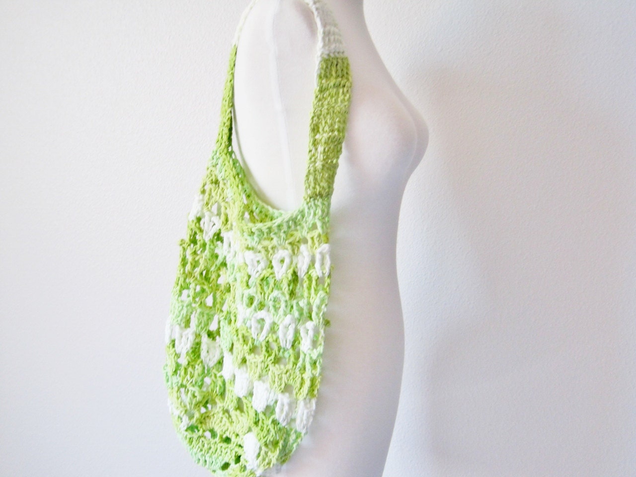 Farmer's Market Bag in Neon Limebaby Green Boho Garden Tote Vintage Inspired Design - Medium - Summer Clearance Sale