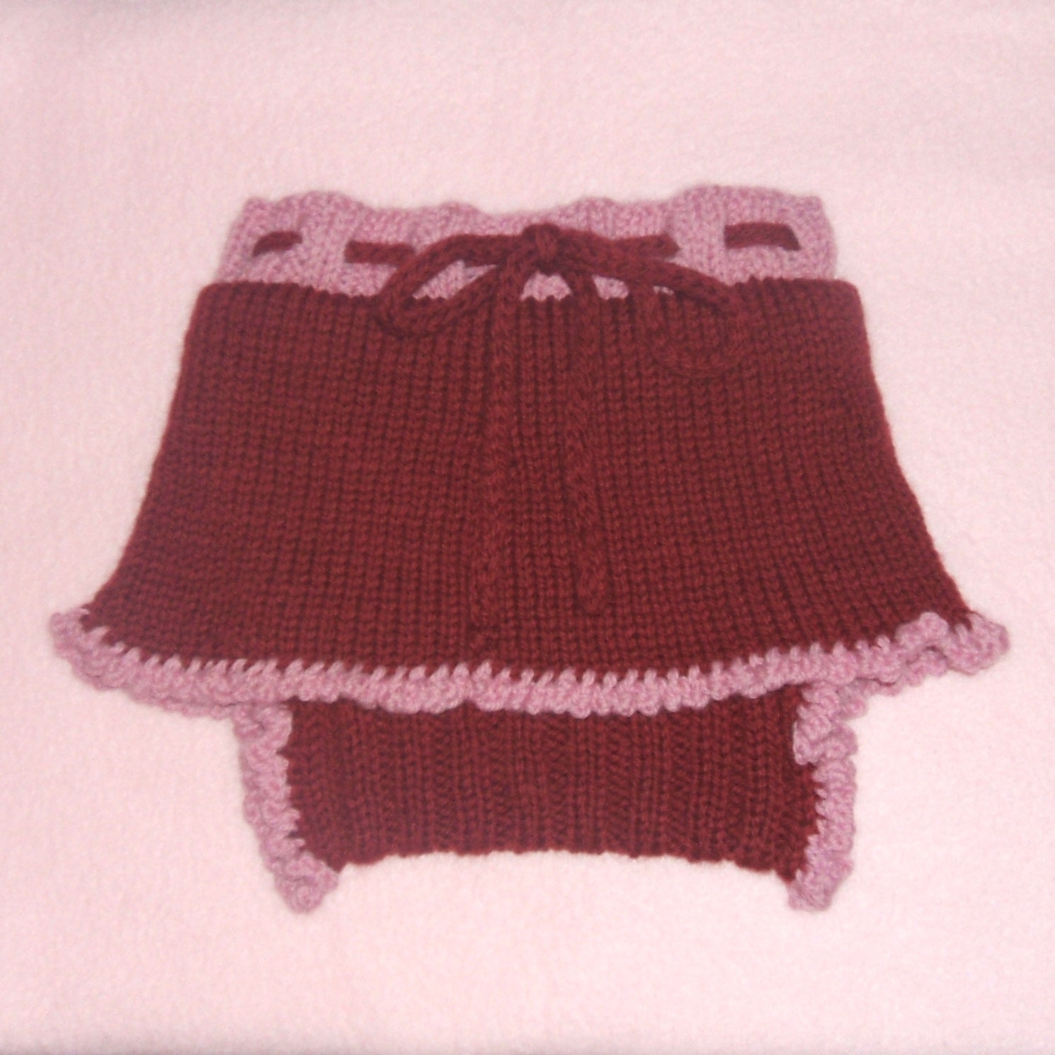 Hand Knit Wool Skirty Burgandy and Pink Medium Soaker Diaper Cover