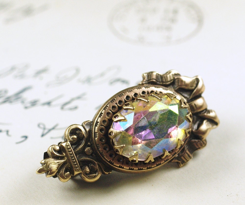 Victorian barrette vintage jewel iridescent bridal hair clip glamour