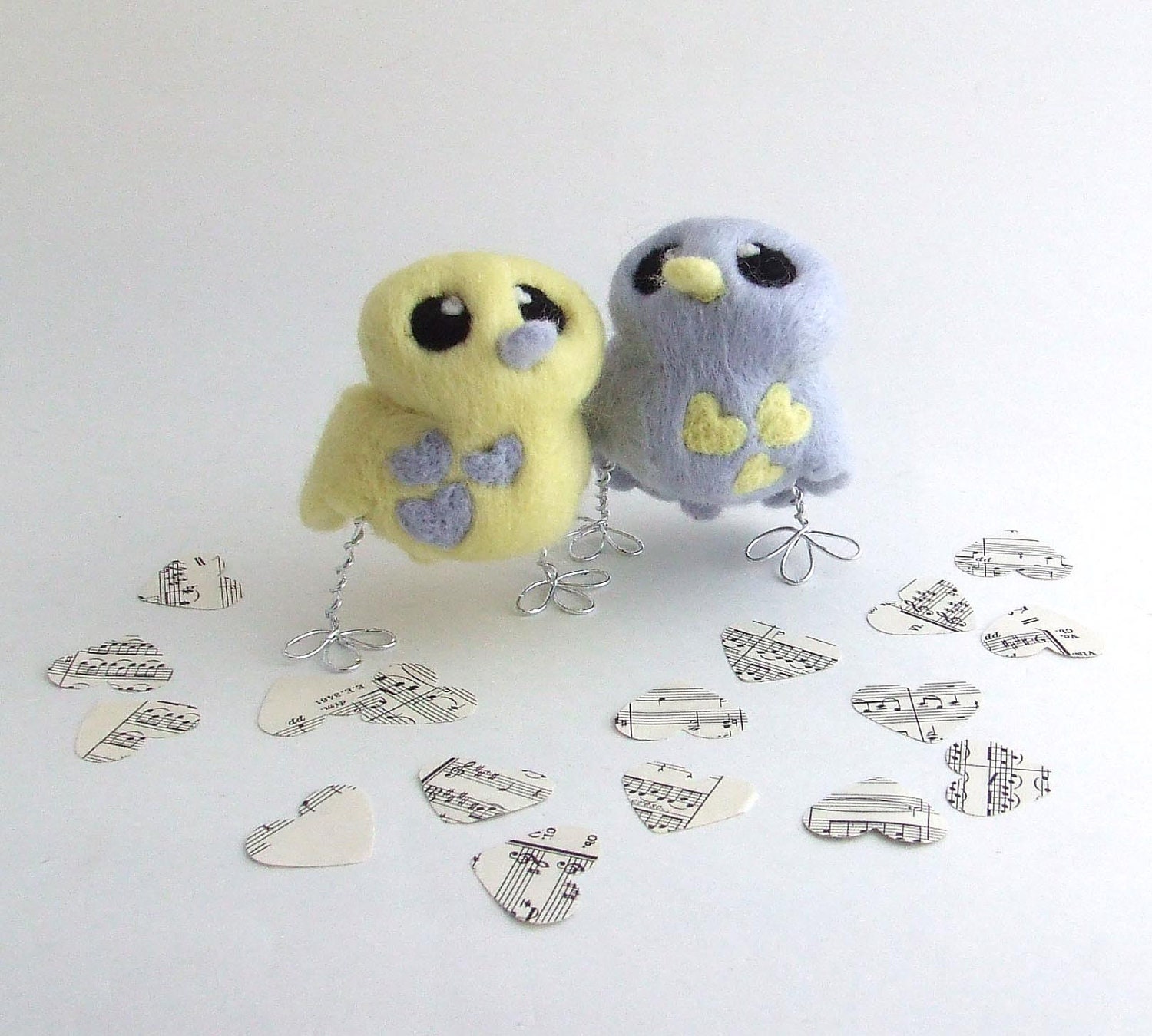 Bird Wedding Cake Topper Palest Grey and Lemon Butter Cream Yellow Love Birds