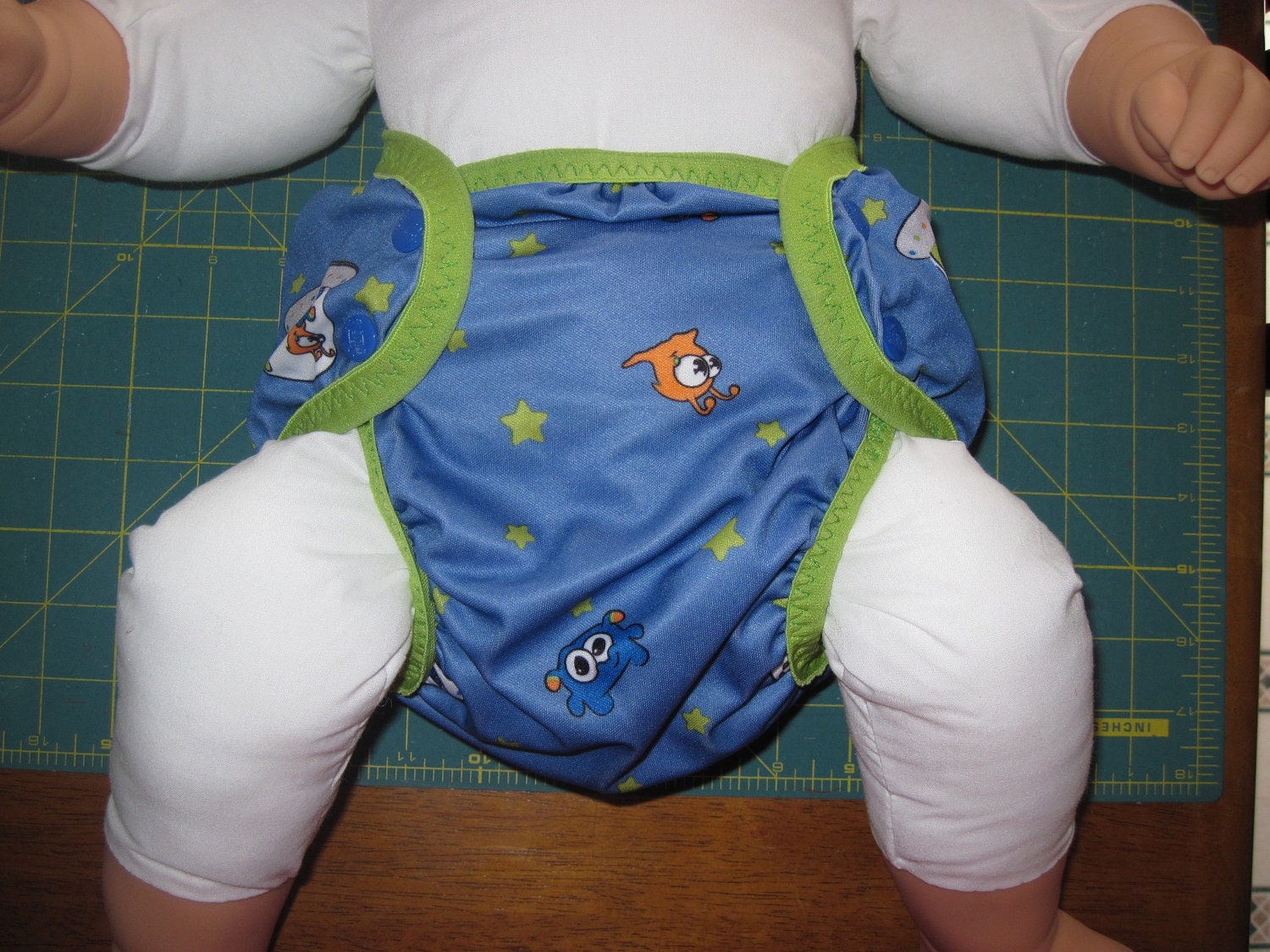 Blue Alien Print PUL Diaper Cover size XS-XL