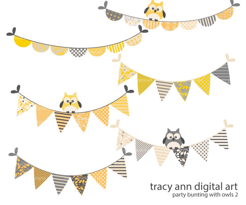 Grey and Yellow Party Bunting with owls -