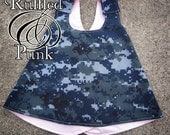 Pinafore, Pinny, Reversible Pinafore Top, Navy, NWU, Camo, Children's Clothing, Sizes Sizes up to 2T Military Girl