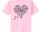Heart Full Of Cats and Paws Prints Art T-Shirt Adult Sizes