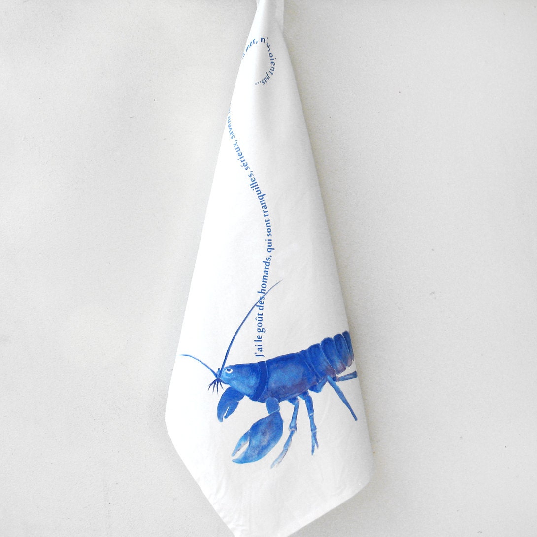Screen printed Blue Lobster Tea Towel