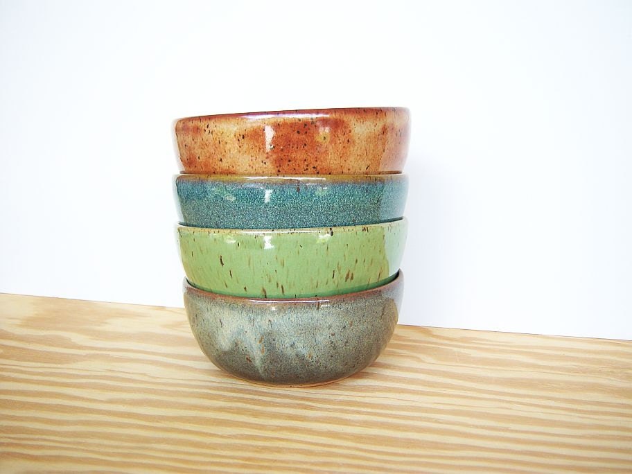 Stoneware Pottery Bowls Set of 4 - 4 Assorted Glazes - dorothydomingo