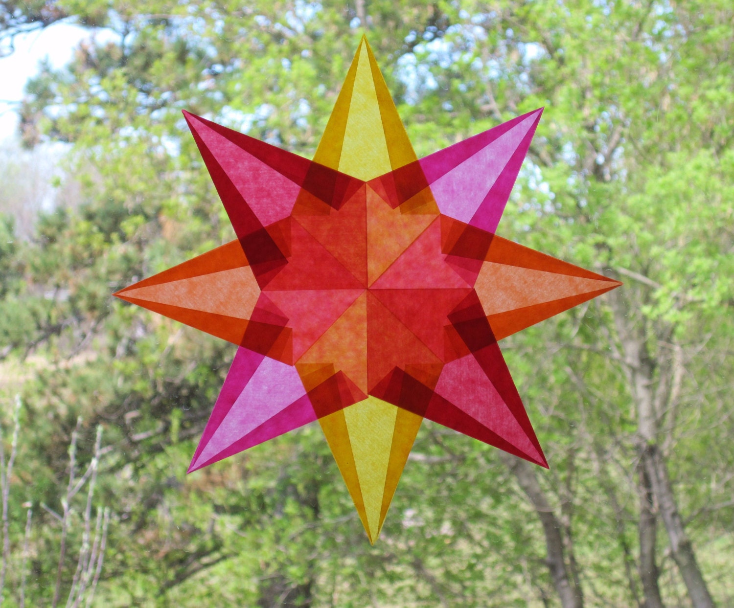Gold Pink Orange and Red Waldorf Inspired Origami Window Star