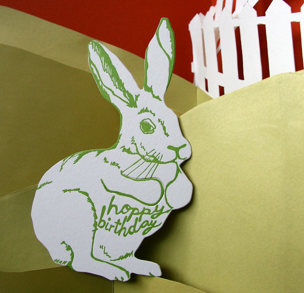 letterpress birthday card bunny die cut