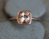 Morganite Ring in 14k Rose Gold Ring, Cushion Cut  and Highly Polished
