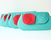 Personalized Bridesmaid Clutch, Aqua and Red Clutch, Bridesmaid Gift, Wedding Clutch, Choose Colors Grey Aqua Coral Pink