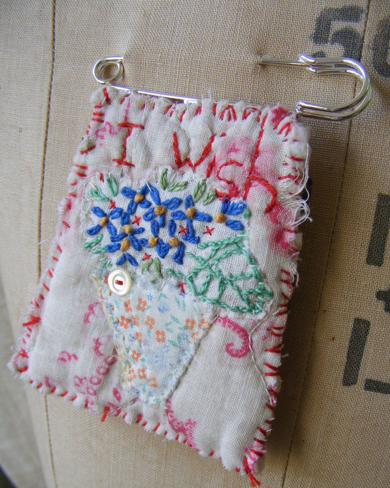 Handmade Brooch Textures and stitch . I wish.