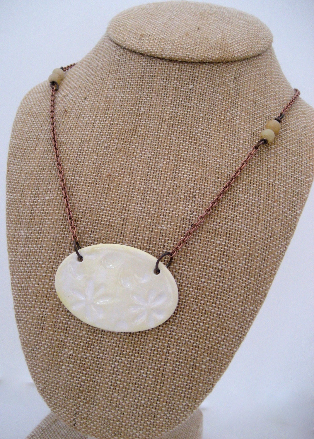 Asymmetrical Butter Daisy Necklace Ceramic Copper and Stone