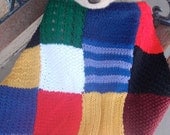 Multi color, hand knitted,   small patchwork blanket for children or pets