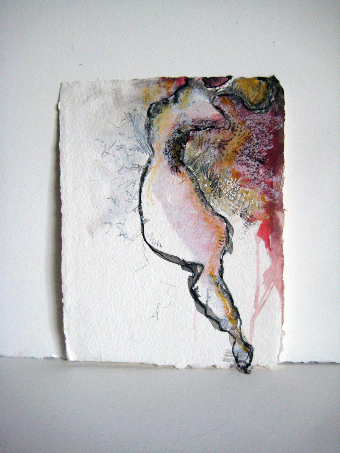 red figure on watercolor paper original drawing 9 1/2 x 7 1/2