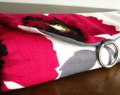 Travel Jewelry Roll Organizer Clutch - Dark Pink Poppies