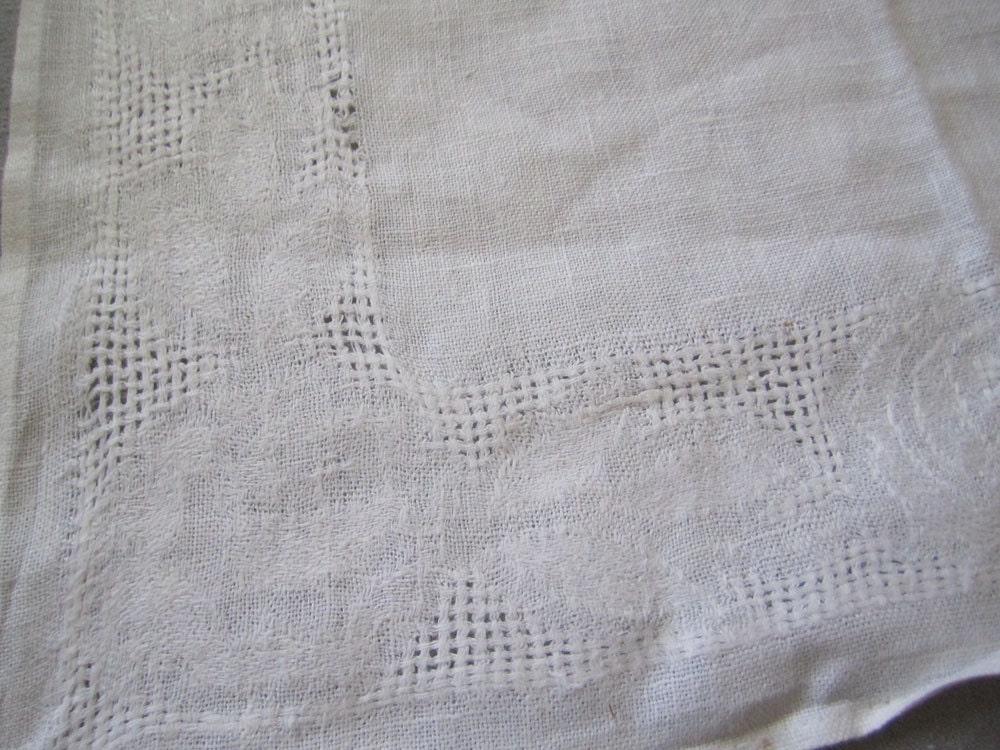 Vintage Linens - Embroidered Napkin or Handkerchief - White Floral