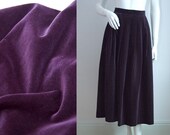 Vintage Skirt Velvet LAURA ASHLEY 80s Purple Skirt with Knife Pleats Size XS 1980s