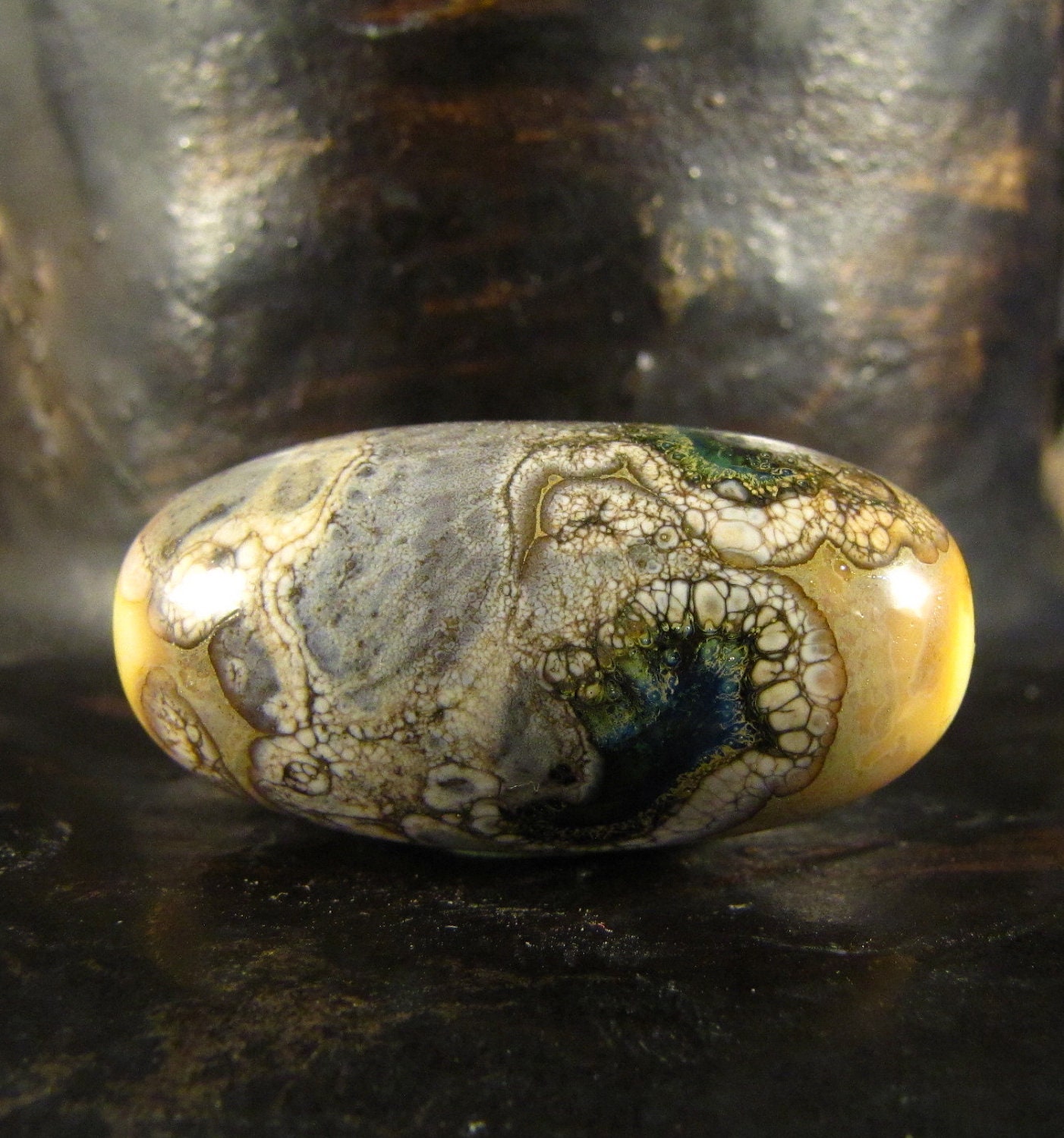 Organic lampwork focal bead - Emerald Pools