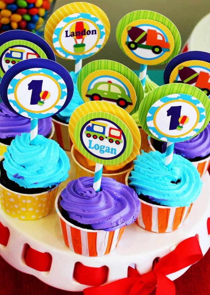 Set of 24 Transportation Cupcake Toppers Custom Il_570xn