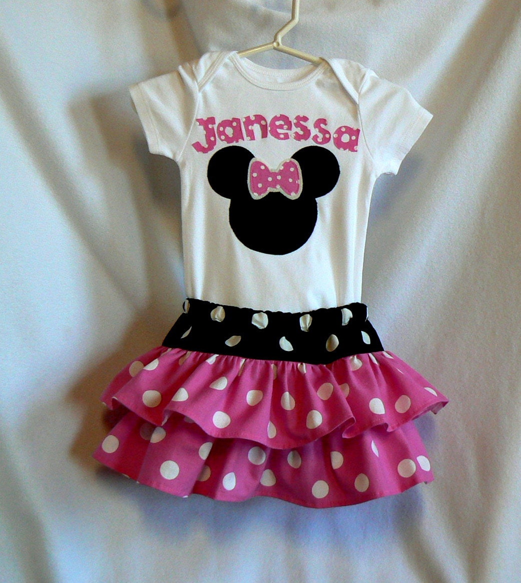 Minnie Mouse Inspired Children Clothing for Baby and Toddlers, Applique Onesie and Ruffled Diaper Cover Set, Pink, Spring Summer
