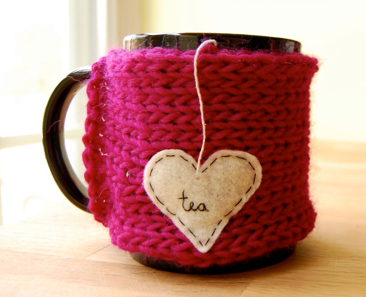 Tea Love Mug Cozy Knitted Chai Heart Cup Cosy