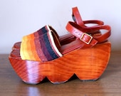 Ultimate 70's Disco Wooden Platform Sandals 6/6.5