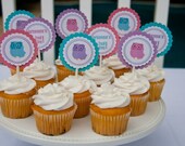 Owl Cupcake Toppers Girl Baby Shower Birthday Party Cupcake Toppers set of 12 by Belleza e Luce Il_170x135