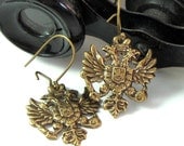 Captain's Crest Steampunk Earrings Wings Antique Brass Designed By Mystic Pieces