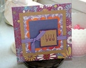 Purple Card Orange Kraft Glitter Cardstock Thank You Large Six Inch Square Card Hand Stamped