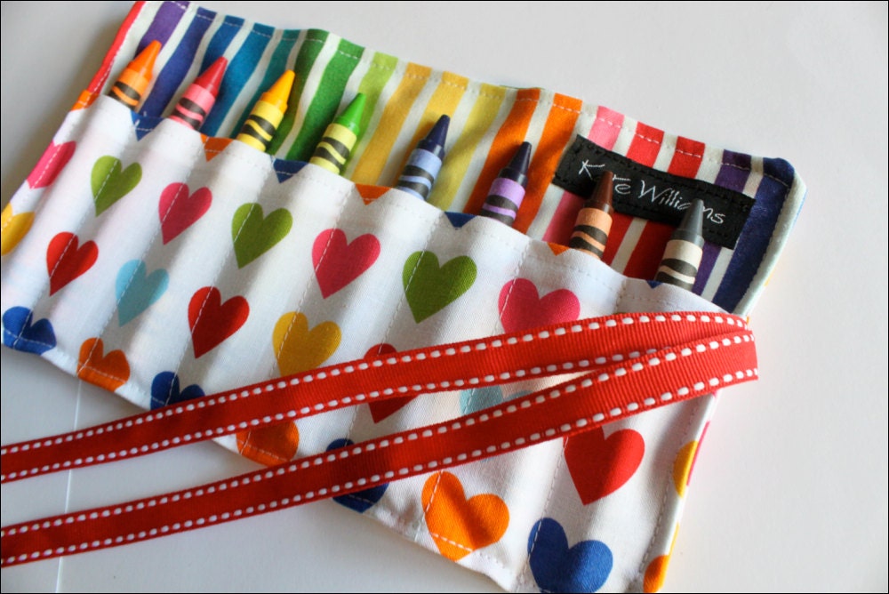 Hearts and Rainbow Stripes Mini Me Crayon Holder-8 Crayola Crayons Included-Great Gift or Party Favor for Kids