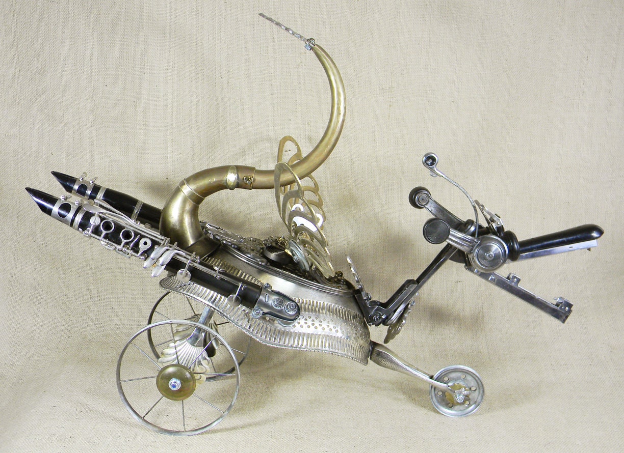 VALOR - The Steampunk Dragon Prince - Assemblage Sculpture - Reclaim2Fame