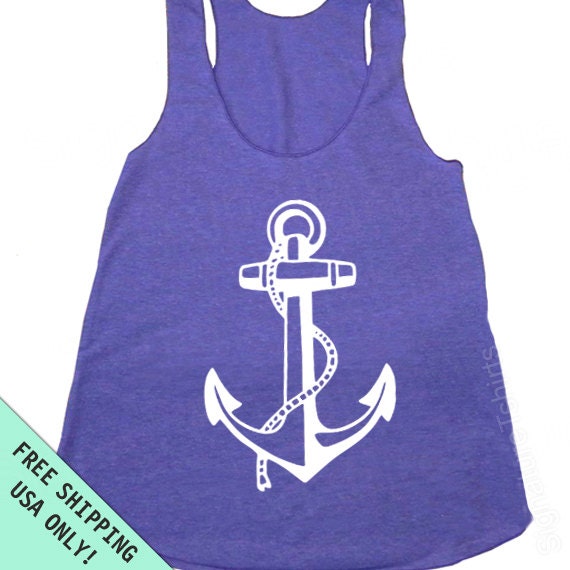 ANCHOR Racerback Tank Nautical Sailor Tri-Blend Womens American Apparel S, M, L more colors
