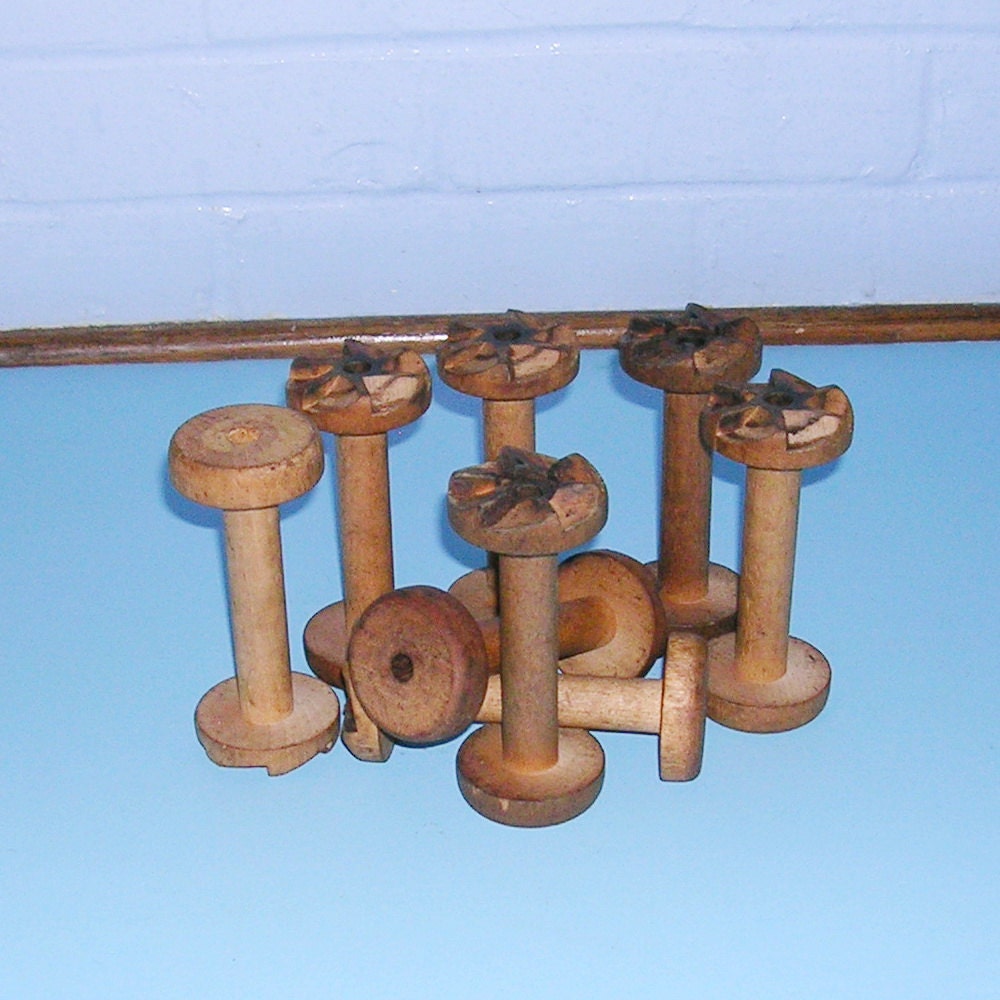 Antique Vintage Wood Spools Wooden Spools Wood Bobbins Wooden Bobbins