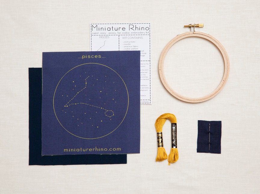 Pisces Zodiac Embroidery Kit - diy constellation embroidery kit