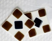 Fused Glass Coasters - Lucky Penny  - brown and navy