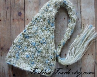 Stocking Baby Hat in pastel Ivory, Blue and Green