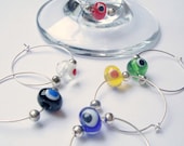 Handmade Lampwork Bead Wine Glass Charms - Set of 6
