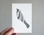elements 1 // original contemporary watercolour bird painting in grey and turquoise // by natasha newton