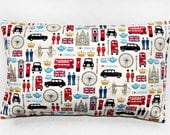 London cushion cover, UK bus, taxi, union jack,  12 x 20 inch pillow cover - LittleJoobieBoo
