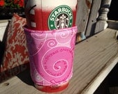 Fabric Coffee Cozy / Coffee Sleeve - Pink- Breast Cancer Awareness