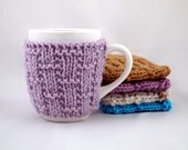 Pale Plum Hand Knit Coffee Mug Cozy Basketweave
