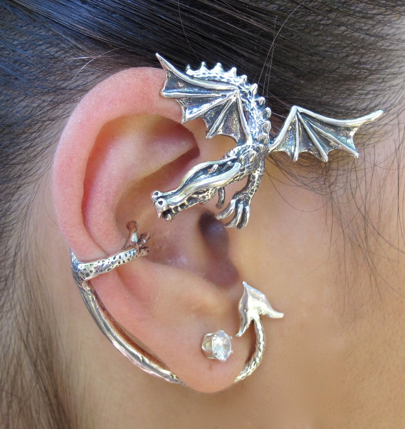 Silver Dragon Guardian Ear Wrap