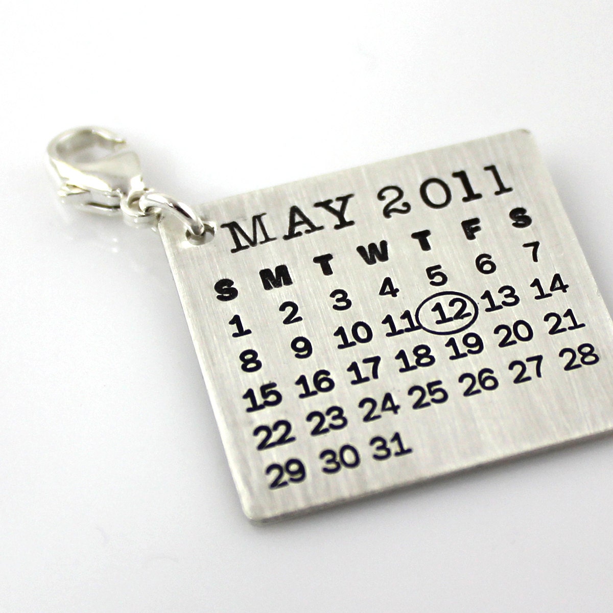 Calendar Charm - Mark Your Calendar Charm with clasp - hand stamped and personalized sterling silver charm
